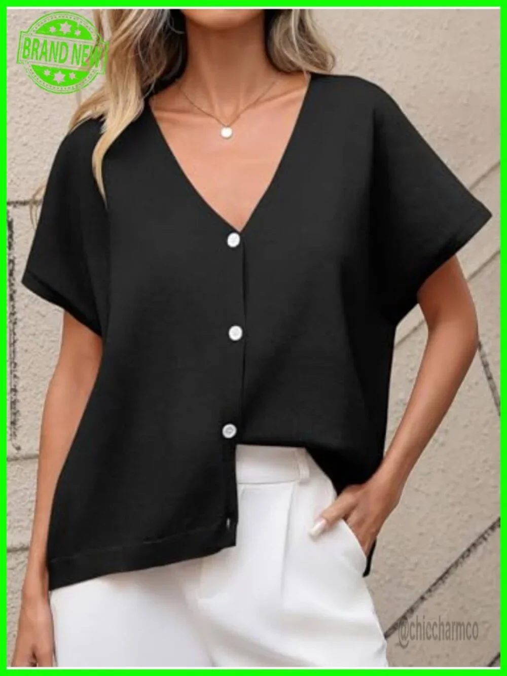 Oversized Short Sleeve Cardigan Lightweight V Neck Button Knit Sweater Beach
